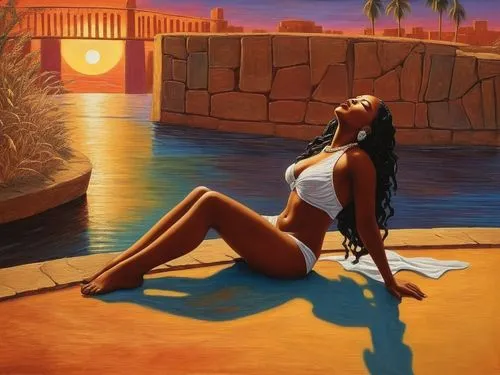 oil painting on canvas,oil painting,vettriano,hildebrandt,bronzing,mcquarrie,sunbed,fischl,art painting,suncare,donsky,oil on canvas,gouna,polynesian girl,dubbeldam,summersun,jasinski,broncefigur,sunstroke,suntan,Illustration,Realistic Fantasy,Realistic Fantasy 21