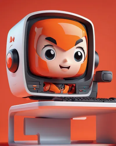 A cartoon,A captivating marketing shot of a modern computer with gaming elements, accented by bold red and orange hues, appealing to tech enthusiasts, in the style of animated gifs, clean and simple d