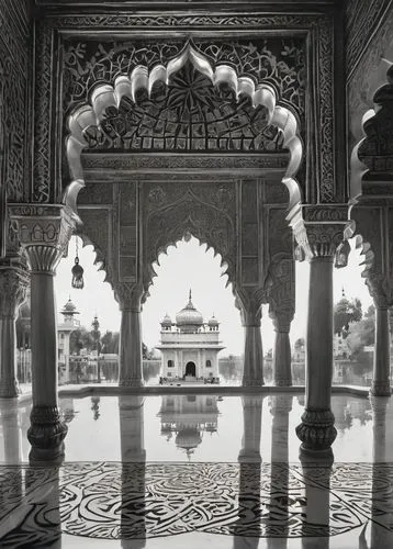 Golden Temple, Sikhism architecture, grandeur, intricate carvings, marble floors, ornate doors, golden domes, symmetrical structure, peaceful atmosphere, morning light, soft shadows, India, Amritsar, 