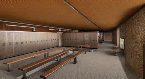 metal lockers, wooden benches, textured celling ,school design,locker,hallway space,3d rendering,lecture hall,elevators,hallway,dugout,changing rooms,luggage compartments,gymnastics room,render,ceilin