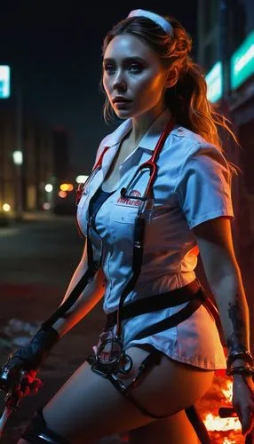 nuka,harley quinn,female nurse,lady medic,biker,retro woman,Illustration,Realistic Fantasy,Realistic Fantasy 03