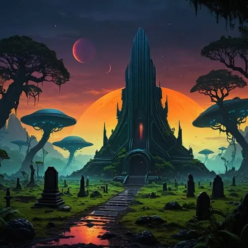 mushroom landscape,fantasy landscape,alien world,cartoon video game background,alien planet,fantasy picture,Conceptual Art,Sci-Fi,Sci-Fi 12