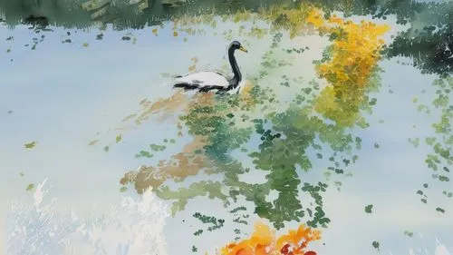 red-crowned crane,eastern crowned crane,grey crowned cranes,bird painting,whooping crane,gray crowned crane,grey crowned crane,egret,koi pond,wading bird,cattails,diving bird,wetland,pond,pond frog,wa