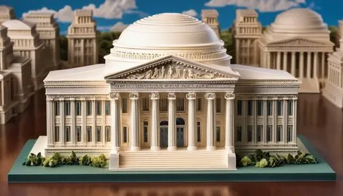 Neoclassical Supreme Court building, grand entrance with Corinthian columns, ornate facade, symmetrical composition, central dome, marble interior, high ceiling, solemn atmosphere, natural light pouri