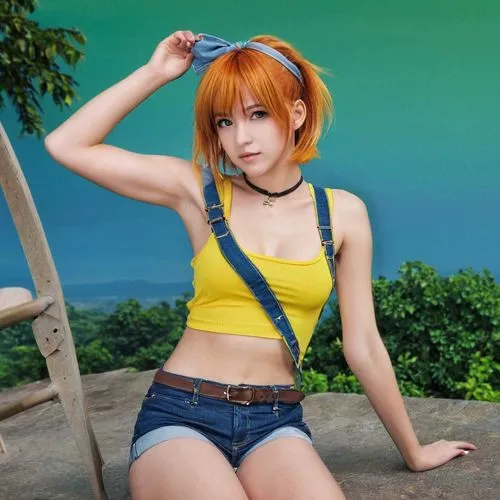 misty,nami,hartadi,sonika,yellow orange,asuka langley soryu,leona,yayoi,kuribayashi,sakazaki,marika,miwa,asuka,orange color,jean shorts,mikuru asahina,mitsuki,orange,tang,tikal,Photography,General,Realistic