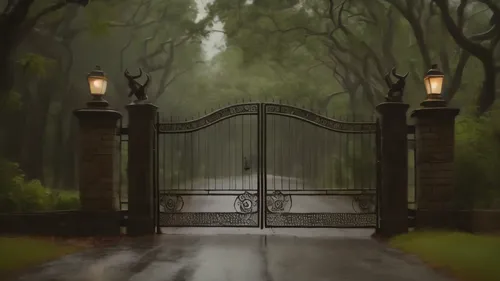 iron gate,farm gate,gates,fence gate,gateway,heaven gate,metal gate,wood gate,gate,front gate,the threshold of the house,threshold,archway,wrought iron,backgrounds,digital painting,devilwood,hollow way,rose drive,iron door,Photography,General,Cinematic