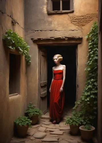 autochrome,man in red dress,mccurry,lady in red,girl in a long dress,ektachrome,red gown,coigny,juliet,ruelle,secret garden of venus,cortile,girl in red dress,casbah,courtyards,vintage woman,alleyway,colorization,habanera,alley,Conceptual Art,Daily,Daily 22