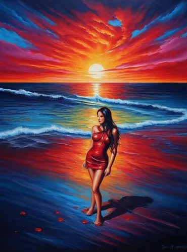 oil painting on canvas,beach background,sunset beach,sunrise beach,loving couple sunrise,oil painting,art painting,sun and sea,beach landscape,dubbeldam,romantic scene,sonatine,flamenca,red summer,hildebrandt,glass painting,sea night,dream beach,man in red dress,beach scenery,Illustration,Realistic Fantasy,Realistic Fantasy 25