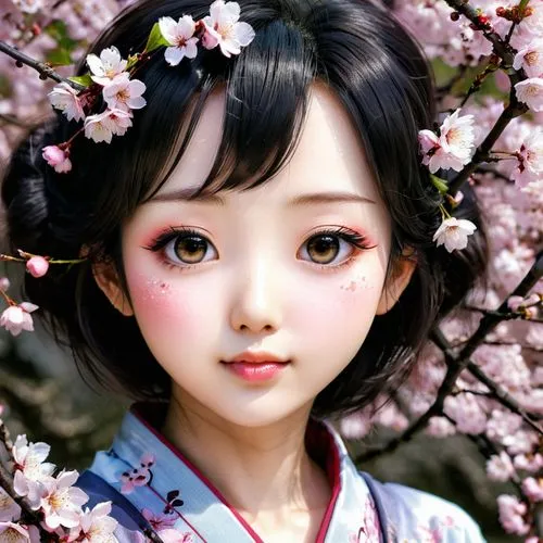 japanese doll,geisha girl,the japanese doll,geishas,japanese sakura background,geisha,Illustration,Japanese style,Japanese Style 21