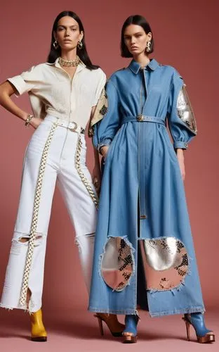 Fashion show ,two model standing next to each other wearing blue and white clothes,littlefeather,aterciopelados,yelle,fischerspooner,cocorosie,bananarama,Photography,General,Realistic