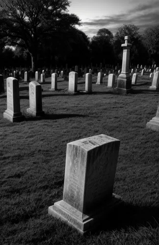 A creepy, spooky cemetery at twilight, a ghostly figure is seen amongst the tombstones. Infra-red style.,grave stones,burial ground,graveyard,cemetery,cemetary,gravestones,arlington national cemetery,