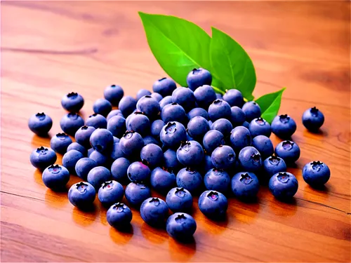 Fresh blueberries, cluster of small round fruits, bright blue skin, plump juicy flesh, green leaves, wooden table, morning light, shallow depth of field, soft focus, warm color tone, 3/4 composition, 