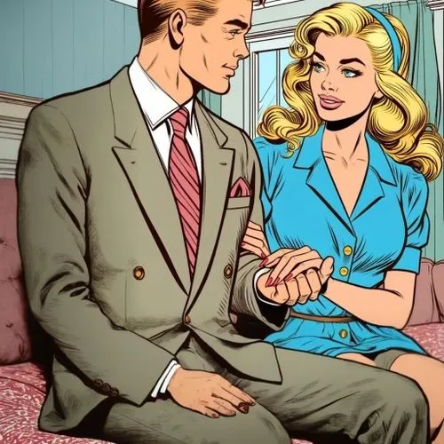 retro 1950's clip art,hand massage,hands holding,valentine day's pin up,50's style,avoid pinch crush,fifties,as a couple,dating,hypersexuality,50s,vintage man and woman,retro women,proposal,petting,manicure,pomade,romance novel,courtship,blonde sits and reads the newspaper