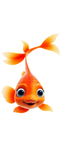 Cartoon carp, orange body, shiny scales, big rounded eyes, smiling face, flowing fins, aquatic plants around, colorful coral reef background, vibrant colors, 3/4 composition, soft focus, cinematic lig