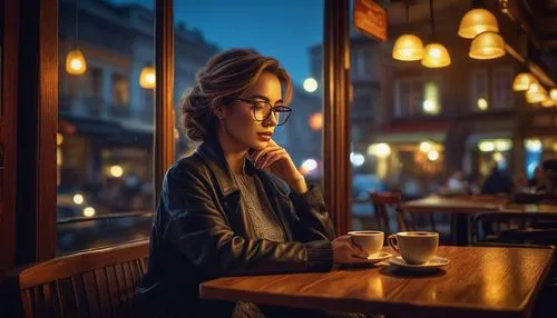 woman at cafe,woman drinking coffee,women at cafe,parisian coffee,coffee shop,the coffee shop,paris cafe,barista,romantic portrait,coffee background,street cafe,cafe,drinking coffee,espresso,world digital painting,coffee break,cappuccino,woman thinking,cortado,girl with bread-and-butter,Conceptual Art,Fantasy,Fantasy 13