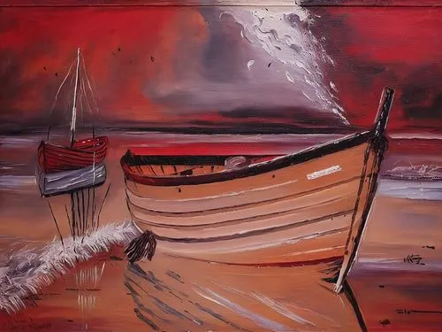 Passion Sexy Painting ,Naked Woman  Abstract Body Art Oil Painting,a painting of two boats with one sitting at shore,wherry,red sail,coble,boat landscape,dories,fishing boats,Illustration,Abstract Fan