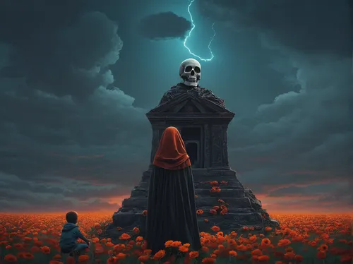 necropolis,mortuary temple,mausoleum ruins,ghost castle,dance of death,fantasy picture,orange robes,tower of babel,devil's tower,the grave in the earth,portal,obelisk,monolith,sepulchre,burial ground,prejmer,death's head,hall of the fallen,death god,pillar of fire,Photography,Documentary Photography,Documentary Photography 16