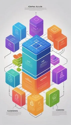 Kubernetes architecture diagram, colorful 3D illustration, detailed nodes, pods, services, deployments, containers, virtual machines, cloud infrastructure, Azure, AWS, GCP, OpenStack, flat design, sim