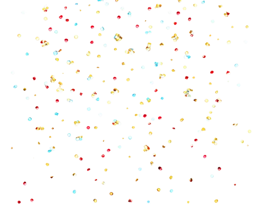 Colorful confetti, slow motion, festive atmosphere, circular shape, shiny surface, metallic material, reflective texture, scattered around, falling from above, bright lighting, 3/4 composition, soft f