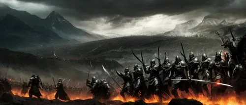 a breathtaking scene that reveals the immense size of the armies of the dark lord, massive vast and numerous, his forces and troops cover all the scene, at least a million of warriors, creatures and d