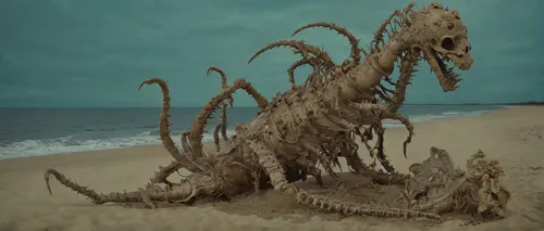 sea monsters,kraken,scrap sculpture,straw animal,cuthulu,sandcastle,beach defence,landmannahellir,dinosaur skeleton,sand castle,stranding,lissotriton,driftwood,beach toy,sand art,beach grass,dune sea,wrack,sand eel,sea devil,Conceptual Art,Fantasy,Fantasy 22