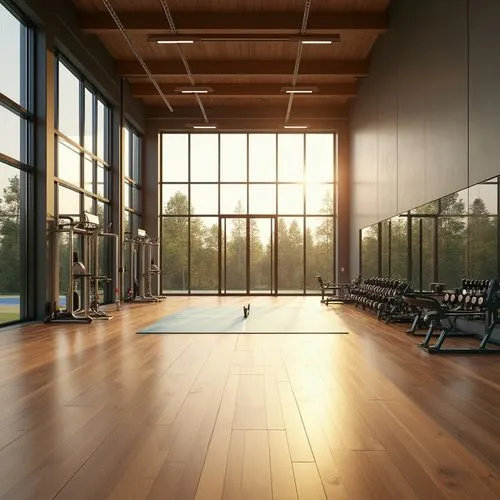 fitness room,hardwood floors,fitness center,hardwood,fitness facility,wood floor,dojo,wooden floor,leisure facility,sunroom,wood deck,gymnastics room,technogym,flooring,daylighting,floorboards,laminated wood,wooden decking,hardwoods,interior modern design,Photography,General,Realistic