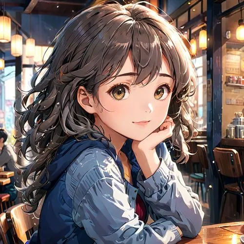 watercolor cafe,nanako,coffee background,nanami,yanmei,woman at cafe,Anime,Anime,Realistic