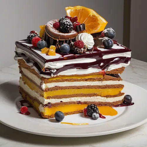 stack cake,orange cake,pancake cake,layer cake,citrus cake,rye bread layer cake,mixed fruit cake,tres leches cake,mille-feuille,boston cream pie,chocolate layer cake,dobos torte,mandarin cake,orange slice,cassata,sandwich-cake,sandwich cake,torte,cream cake,a cake,Unique,3D,Modern Sculpture