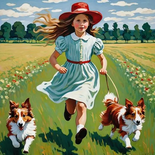 little girl running,little girl in wind,girl picking flowers,little girls walking,girl with dog,walking in a spring,girl in flowers,walk with the children,dog running,primavera,field of poppies,heidi country,flying dandelions,field of flowers,running dog,milkmaids,children's background,vintage children,countrywomen,to run,Art,Artistic Painting,Artistic Painting 07