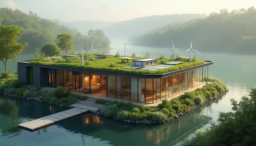 floating huts,houseboat,house by the water,house with lake,seasteading,cube stilt houses,renewable,floating island,cleantech,floating islands,renewable energy,houseboats,green living,electrohome,green energy,grass roof,greentech,forest house,ecovillages,boat house,Photography,General,Realistic