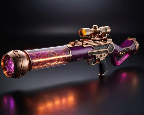 Photorealistic lifelike 4K. With many of its components made of Obsidian and Shown in its entirety in rifle-like double-barrel configuration with sweeping overlapping components with ovoid shaped clea