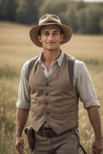 Strong man,farmer in the woods,indiana jones,farmer,western film,the stake,sheriff,western riding,suitcase in field,brown hat,wild west,stetson,east-european shepherd,sweater vest,western,cowboy,damme