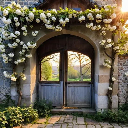 garden door,rose arch,rose wreath,door wreath,church door,doorway,front door,blooming wreath,doorways,the threshold of the house,entranceway,house entrance,entrances,flower wreath,stone gate,sissinghurst,lychgate,dandelion hall,front gate,wreath of flowers