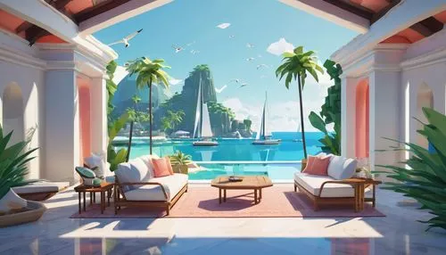 cabana,paradisus,pool house,resort,tropical island,holiday villa,palmilla,tropical house,riviera,pool bar,cabanas,palms,idyllic,ocean paradise,beachfront,underwater oasis,hotel riviera,swimming pool,mansion,diamond lagoon,Unique,3D,Low Poly