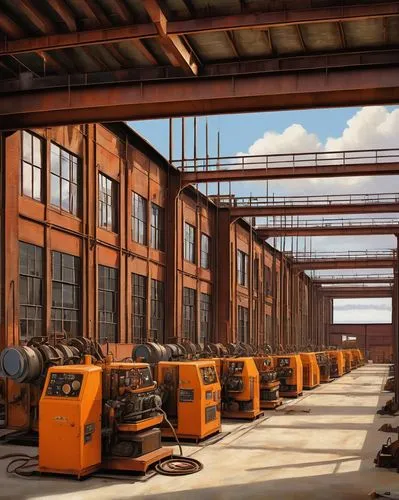 compactors,forklifts,railyards,warehouses,marshalling yard,loading dock,warehousing,lumberyard,hudson yard,lumberyards,switchyard,brickyards,freight depot,ship yard,depots,industrial hall,usine,factory hall,railyard,industrial landscape,Illustration,Retro,Retro 15