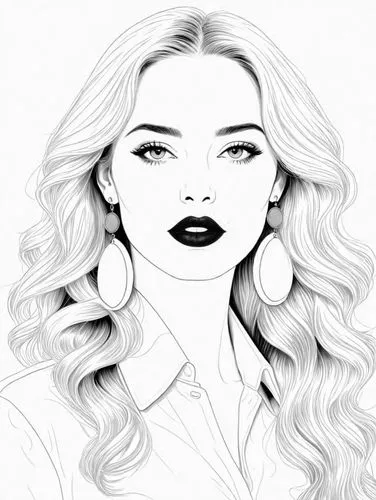 a drawing of a woman with long hair and hoop earrings,fashion vector,coreldraw,vector illustration,angel line art,eyes line art,vector art,Design Sketch,Design Sketch,Detailed Outline