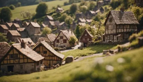 small village,medieval town,wooden houses,knight village,alpine village,folk village,villages,nativity village,escher village,mountain village,medieval street,half-timbered houses,tilt shift,hobbiton,