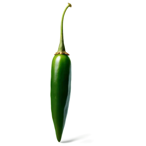 Jalapeno pepper, green, glossy skin, vibrant red highlights, slender shape, pointed tip, small size, solo, isolated, white background, soft natural light, 3/4 composition, shallow depth of field, warm