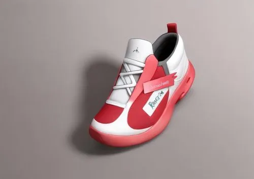 a white and red sneaker on a grey surface,tennis shoe,football boots,basketball shoes,cleat,sports shoe,vapors,Product Design,Furniture Design,Modern,None