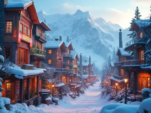 alpine village,winter village,hogsmeade,mountain village,santa's village,alagna,reine,chamonix,elves country,the alps,snowy landscape,courchevel,syberia,snowy mountains,snow landscape,alps,winter wonderland,christmas landscape,suiza,avoriaz,Photography,General,Realistic