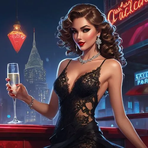 cocktail dress,valentine day's pin up,cosmopolitan,lincoln cosmopolitan,barmaid,bartender,valentine pin up,game illustration,maraschino,vesper,classic cocktail,agent provocateur,femme fatale,absinthe,big night city,retro pin up girl,lady of the night,ann margarett-hollywood,cocktail,pin ups,Unique,Design,Character Design