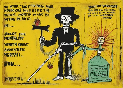 Craft a witty undertaker meme that playfully mocks mortality,whitby goth weekend,days of the dead,vintage skeleton,el salvador dali,chalk board,chalkboard,day of the dead,danse macabre,halloween poste