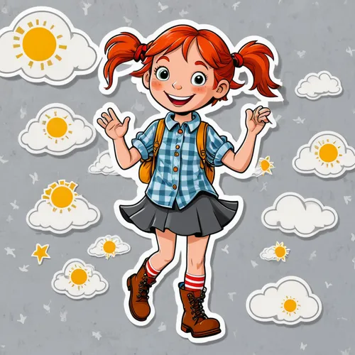 pippi longstocking,my clipart,cute cartoon image,flat blogger icon,weather icon,heart clipart,girl with speech bubble,summer clip art,clipart,scrapbook clip art,clipart sticker,little girl in wind,cute cartoon character,chibi girl,raggedy ann,redhead doll,sunburst background,retro paper doll,countrygirl,kids illustration,Unique,Design,Sticker