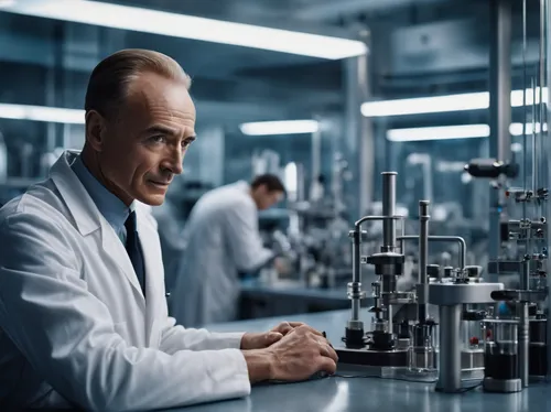 Design a thrilling movie poster for Oppenheimer set in a high-tech laboratory.,laboratory information,chemical laboratory,watchmaker,creating perfume,lab,formula lab,theoretician physician,serum,in th