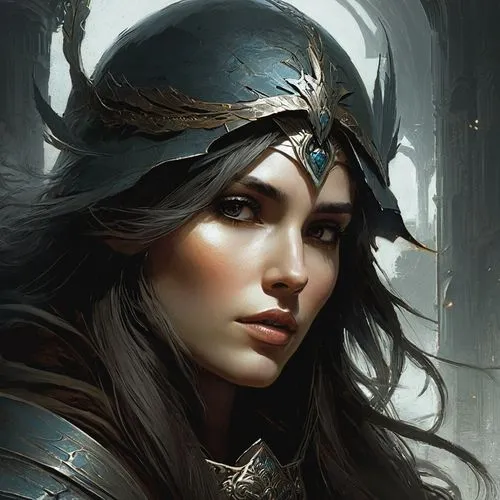 fantasy portrait,heroic fantasy,female warrior,dark elf,artemisia,sorceress,the enchantress,fantasy art,sterntaler,elven,blue enchantress,lokportrait,fantasy woman,priestess,warrior woman,the hat of the woman,fantasy warrior,massively multiplayer online role-playing game,portrait background,athena,Conceptual Art,Fantasy,Fantasy 12