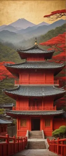 asian architecture,heian,hall of supreme harmony,japan landscape,red roof,myojin,japon,kyoto,japanese art,oriental painting,teahouses,nippon,hanhwa,landscape red,japanese background,cool woodblock images,kiyomizu,daimyos,goryeo,world digital painting,Illustration,Abstract Fantasy,Abstract Fantasy 15