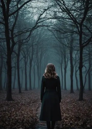 In a suspenseful thriller, Holly discovers a secret plot that puts her in grave danger. Write a tense confrontation scene.,girl walking away,girl with tree,woman walking,black coat,dark park,forest wa