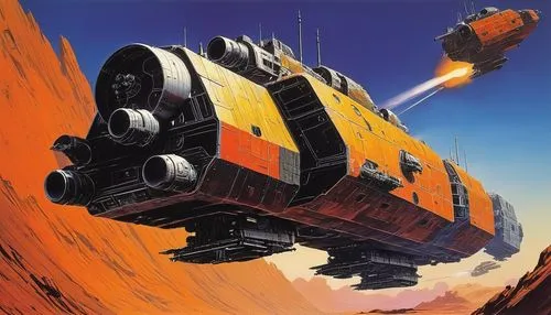 mcquarrie,spelljammer,dropship,starfighters,dune 45,speeder,dreadnaught,skyship,spaceplanes,rocinante,spacecraft,landship,air ship,stratocruiser,battlestars,starfighter,gunship,vulcania,soyuz,fast space cruiser,Conceptual Art,Sci-Fi,Sci-Fi 08