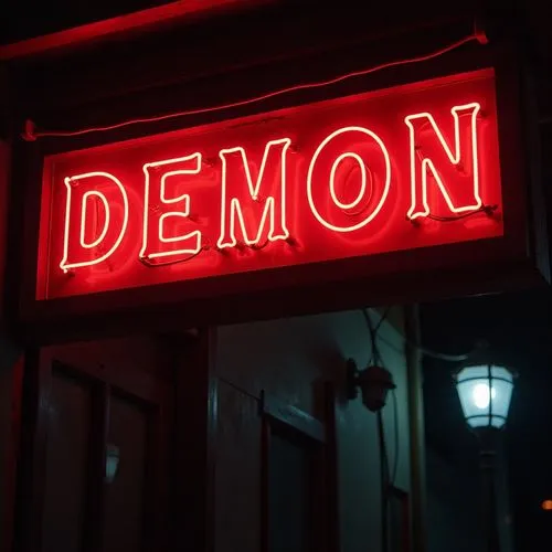 a red neon sign reads demon,demonomicon,demong,demonaco,daemonum,demonym,demonweb