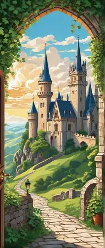 fairy tale castle,cartoon video game background,fairytale castle,knight's castle,castlelike,castletroy,medieval castle,castel,french digital background,castleguard,nargothrond,castle of the corvin,knight village,castledawson,townsmen,castle,fantasy world,fantasy landscape,canterville,fairy tale,Unique,Design,Sticker
